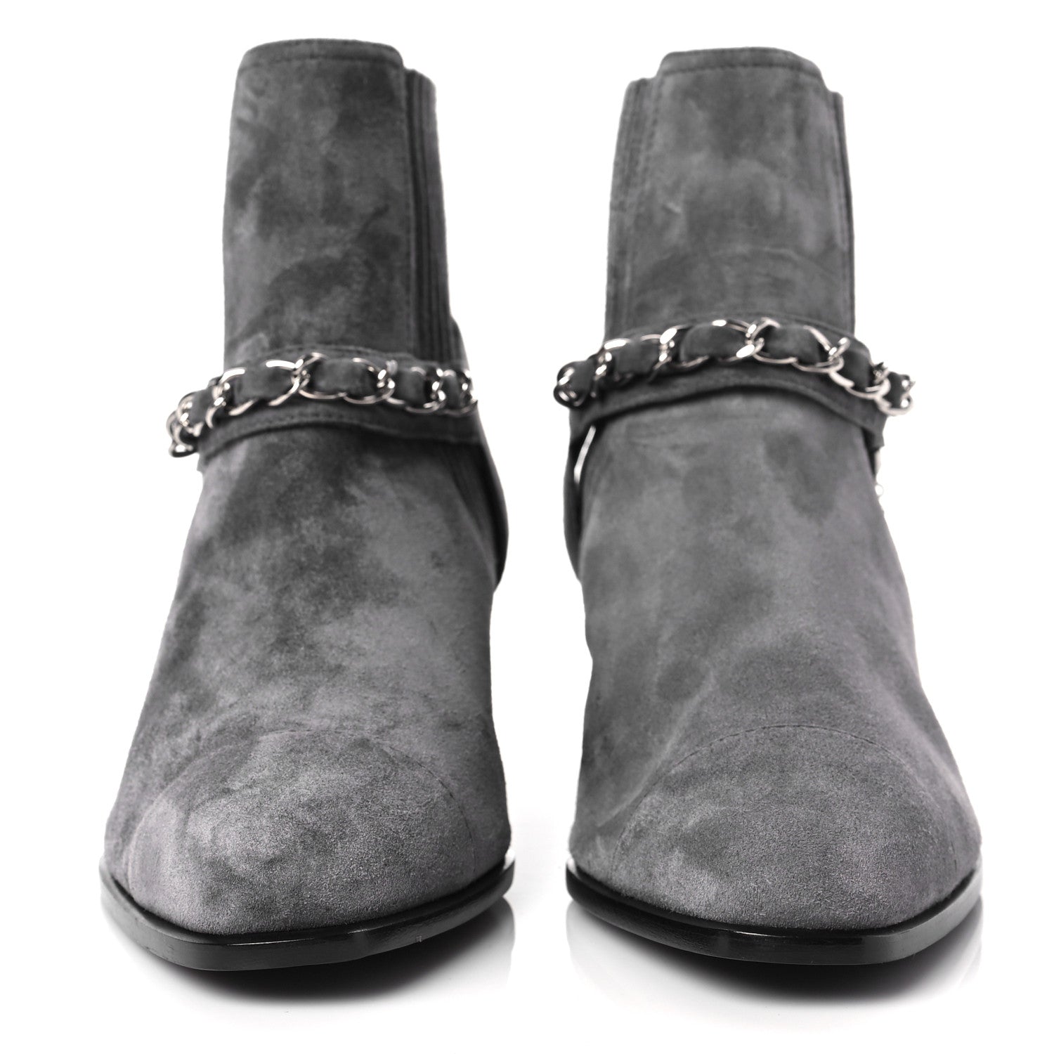 Chanel Suede CC Cap Toe Chain Boots 40 Grey 2 of 6
