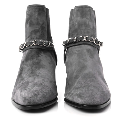 Chanel Suede CC Cap Toe Chain Boots 40 Grey 2 of 6