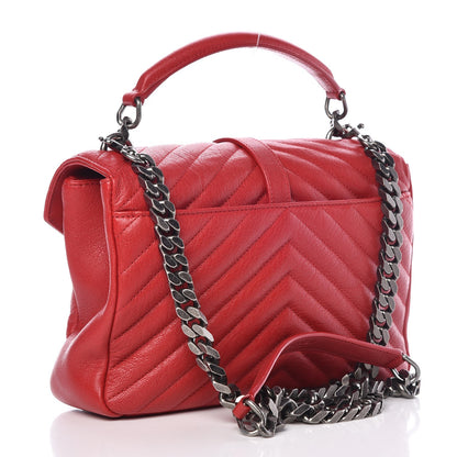 Saint Laurent Sheepskin Matelasse Chevron Monogram Medium College Bag Rouge 4 of 14