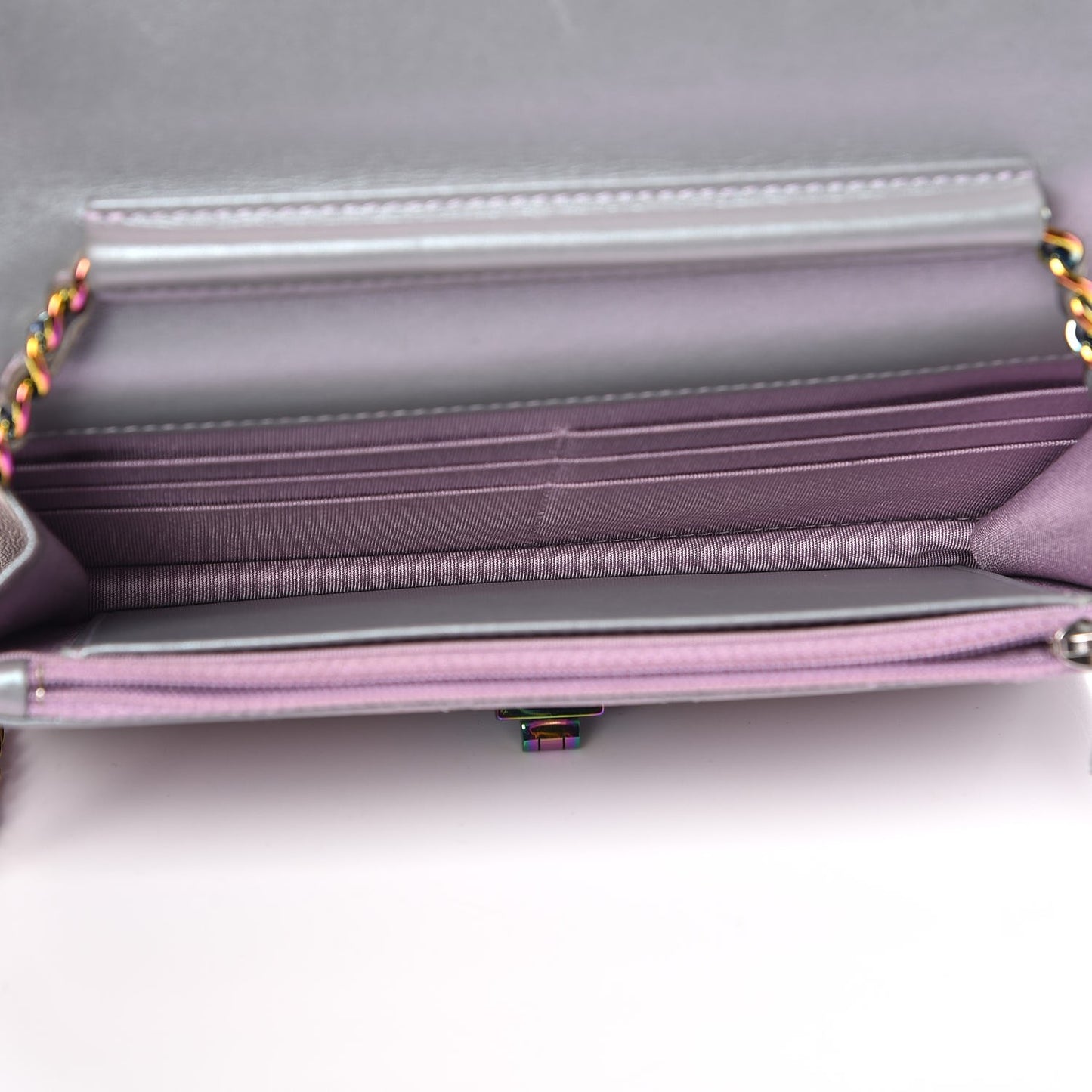 Iridescent Lambskin Quilted Reissue Wallet On Chain WOC Light Purple