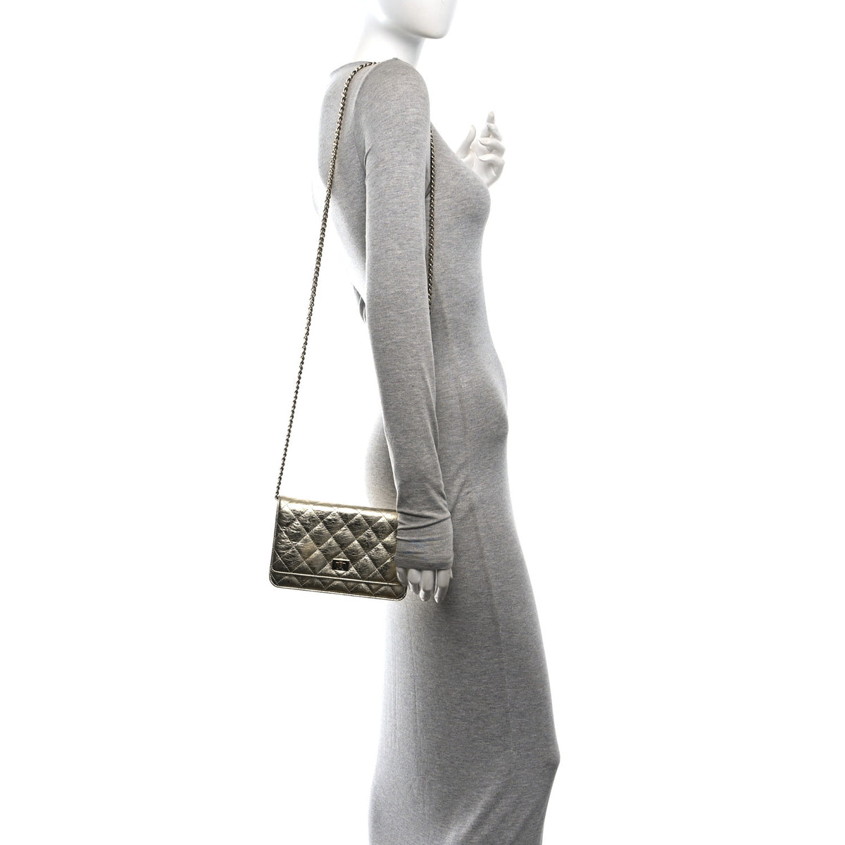 Metallic Aged Calfskin Quilted Reissue Wallet On Chain WOC Gold