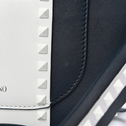 Valentino Garavani Vitello Colorblock Large Free Rockstud Halfmoon Saddle Bag Marine White 13 of 17