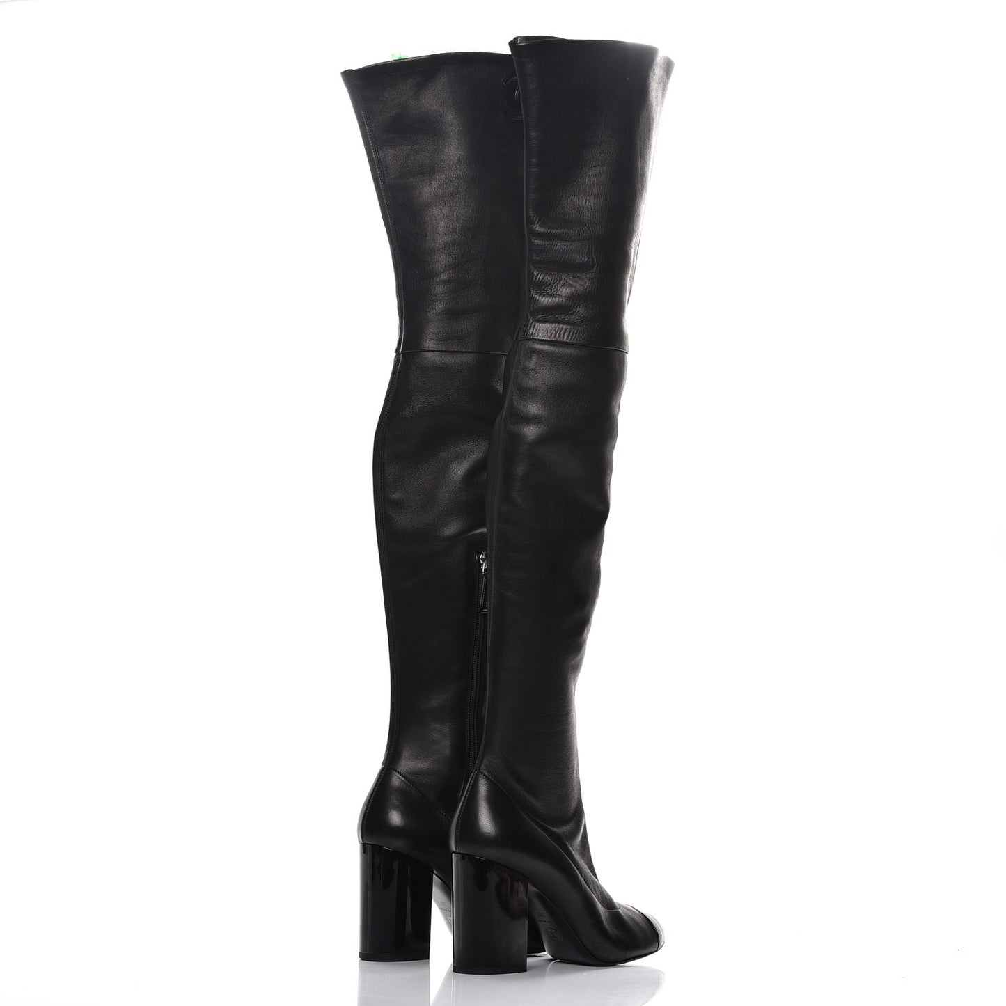 Lambskin Cap Toe High Boots 38.5 Black