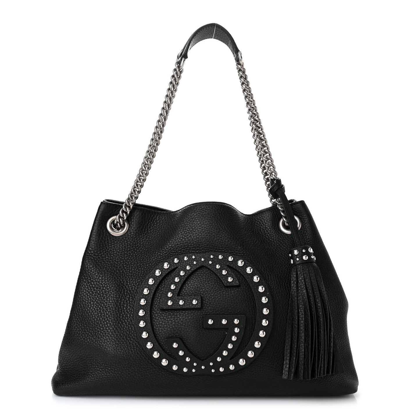 Pebbled Calfskin Studded Medium Soho Chain Shoulder Bag Black