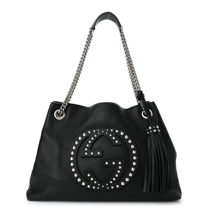 Gucci Pebbled Calfskin Studded Medium Soho Chain Shoulder Bag Black 1 of 12