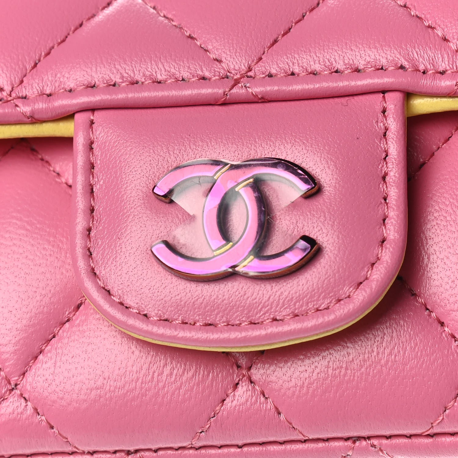 Chanel Lambskin Quilted Glasses Case With Chain Pink Yellow 9 of 12