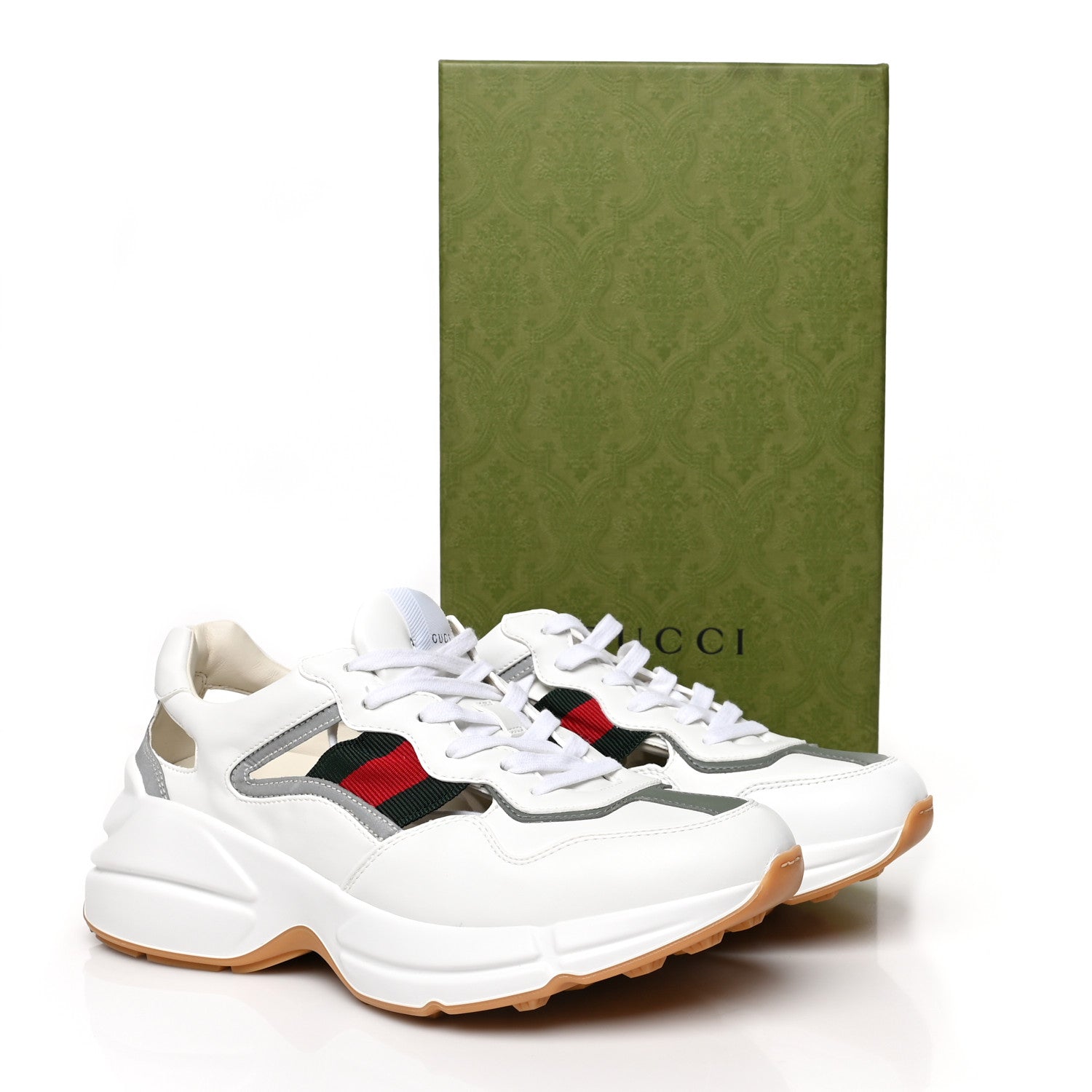 Gucci Demetra Web Womens Rhyton Cut Out Sneakers 40 Great White Grey 9 of 9