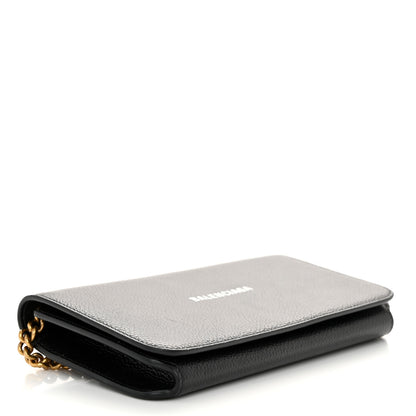 Balenciaga Grained Calfskin Logo Everyday Phone Holder Wallet On Chain Black White 4 of 12