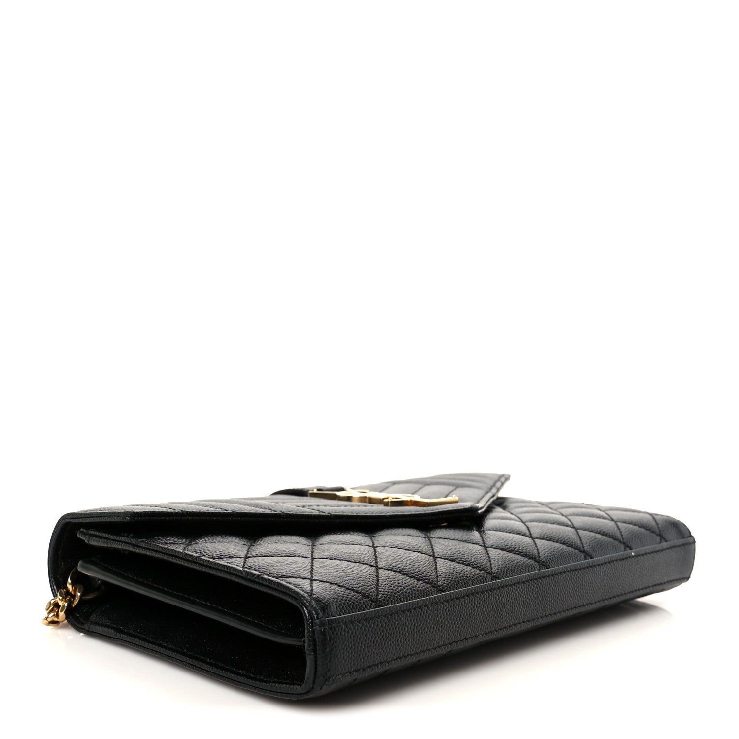 Saint Laurent Grain De Poudre Mixed Matelasse Triquilt Monogram Chain Wallet Black 4 of 11