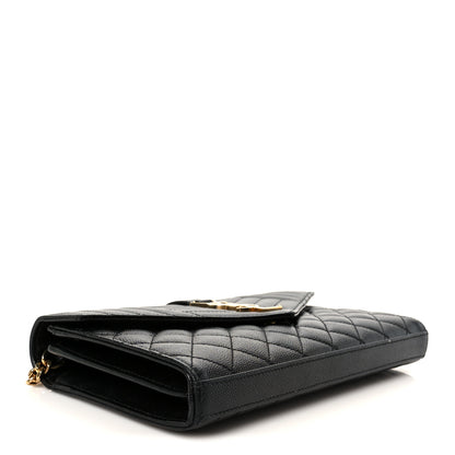 Saint Laurent Grain De Poudre Mixed Matelasse Triquilt Monogram Chain Wallet Black 4 of 11