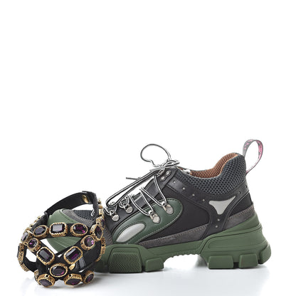 Gucci X SEGA Mesh Suede Calfskin Removable Crystals Flashtrek Sneakers 39.5 Loess Black Olive Green 8 of 9