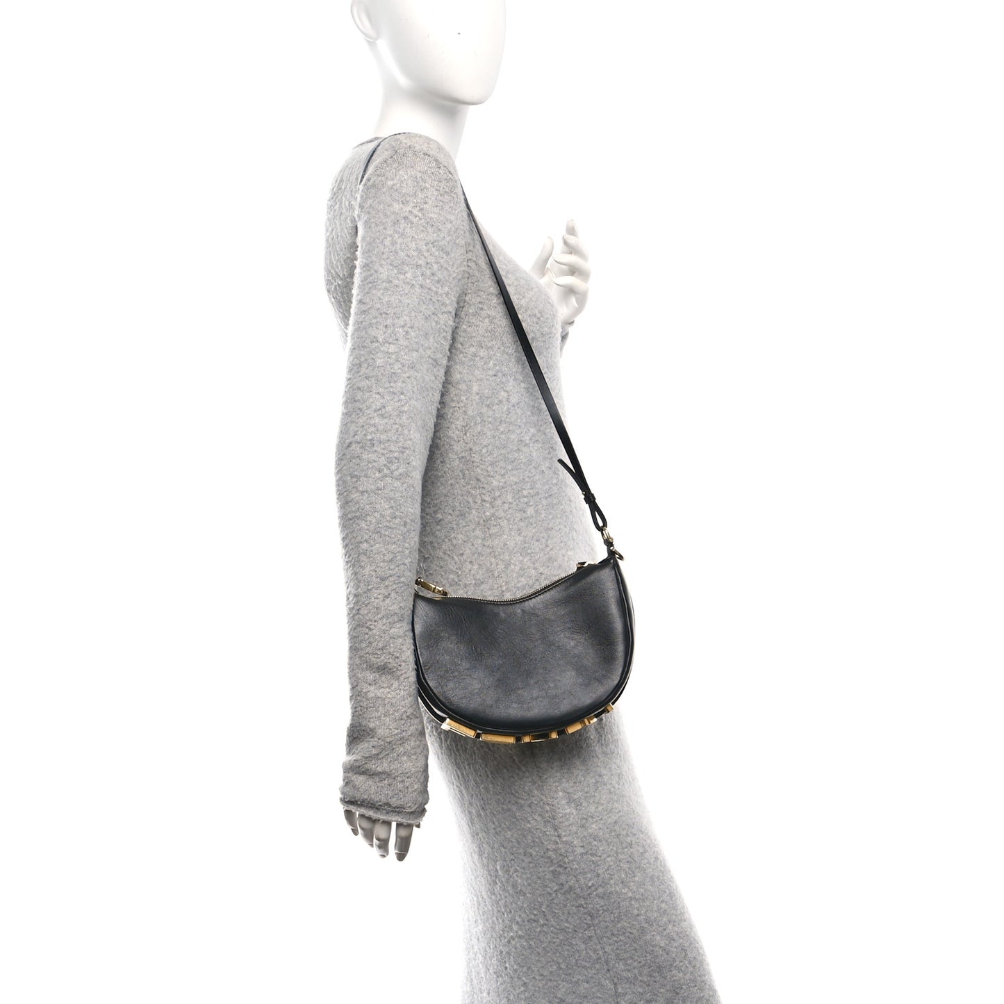 Vitello Grace Matte Mini Fendigraphy Hobo Bag Black