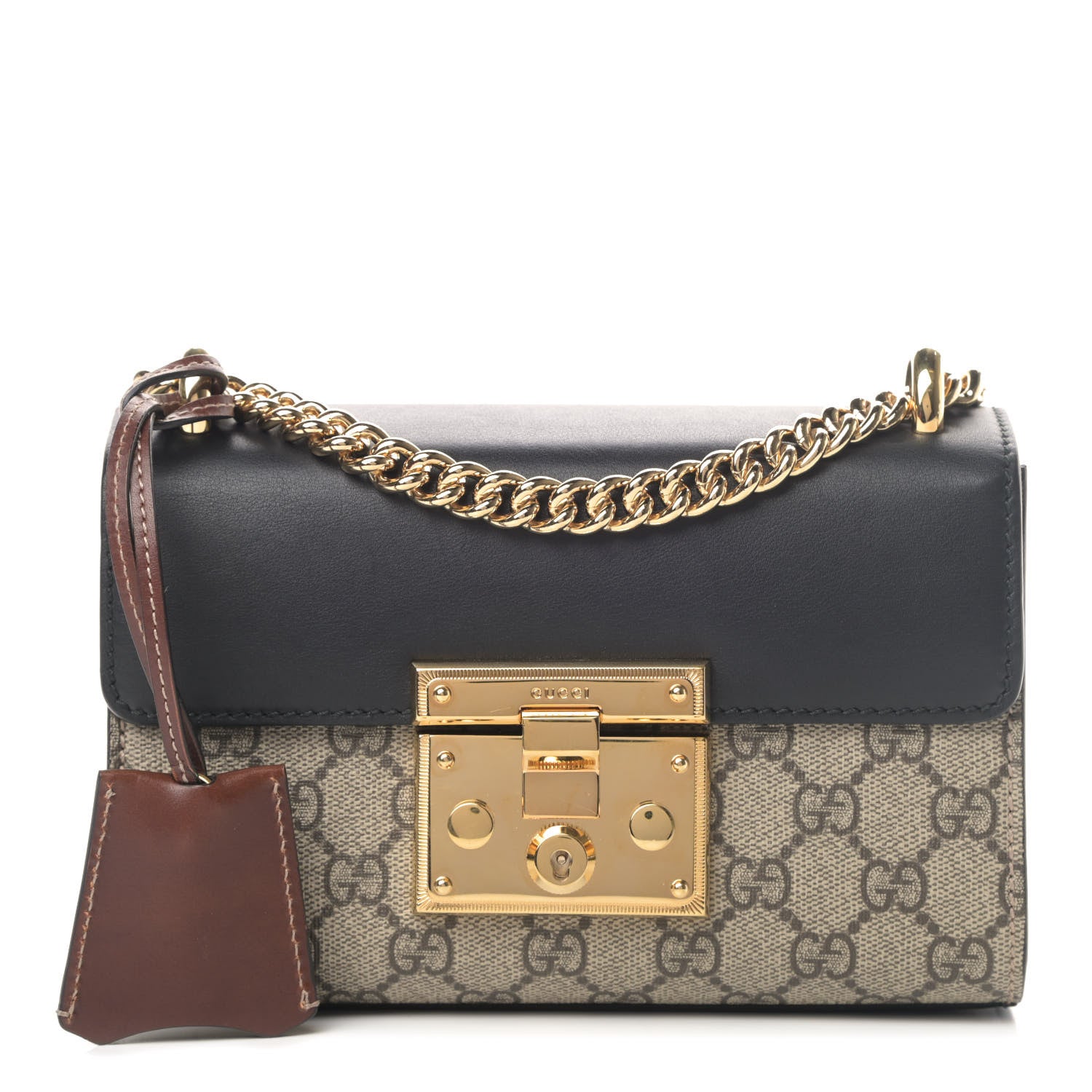 Gucci GG Supreme Monogram Calfskin Small Padlock Shoulder Bag Beige Black Cuir 1 of 6