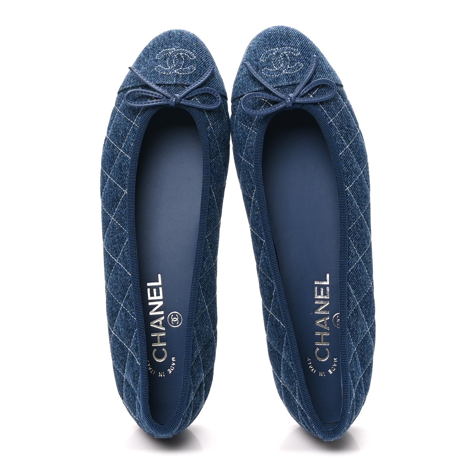 Chanel Washed Denim Quilted Cap Toe CC Ballerina Flats 39.5 Blue 2 of 10