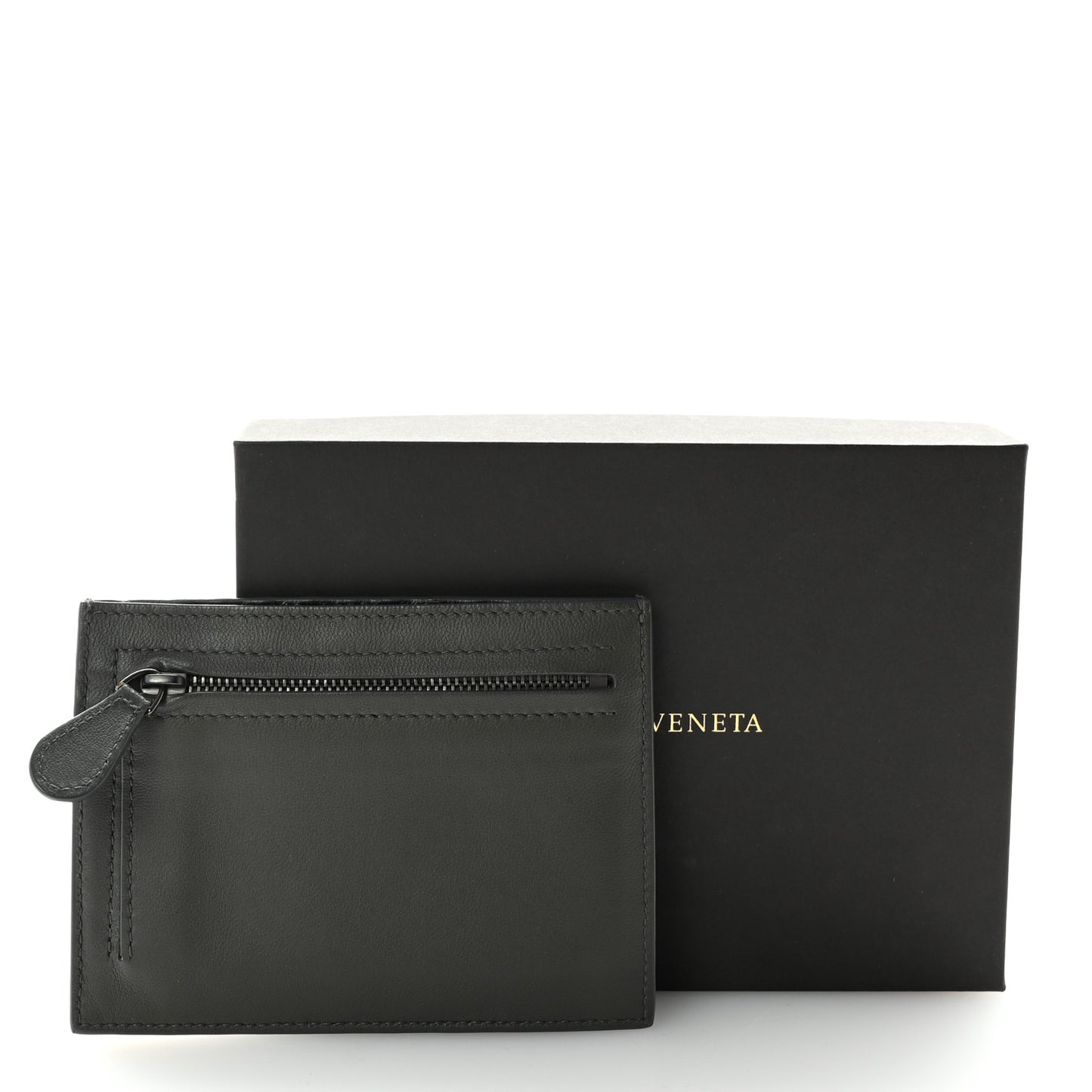 Nappa Intrecciato Zip Card Holder Grey