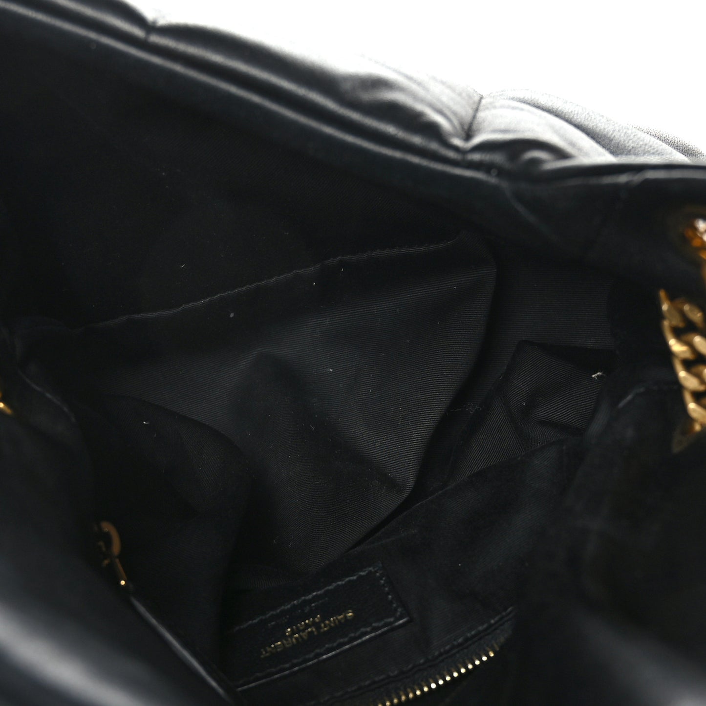 Lambskin Quilted Small Loulou Puffer Monogram Chain Satchel Black