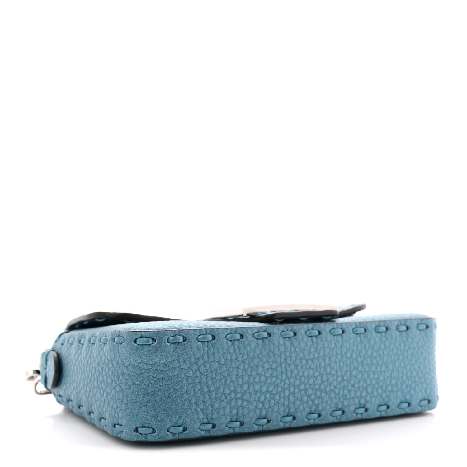 Fendi Metallic Cuoio Roma Sellerissima Nappa Sintetica Tape Stitch Mini Baguette Placca Argento 4 of 10