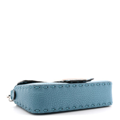 Fendi Metallic Cuoio Roma Sellerissima Nappa Sintetica Tape Stitch Mini Baguette Placca Argento 4 of 10