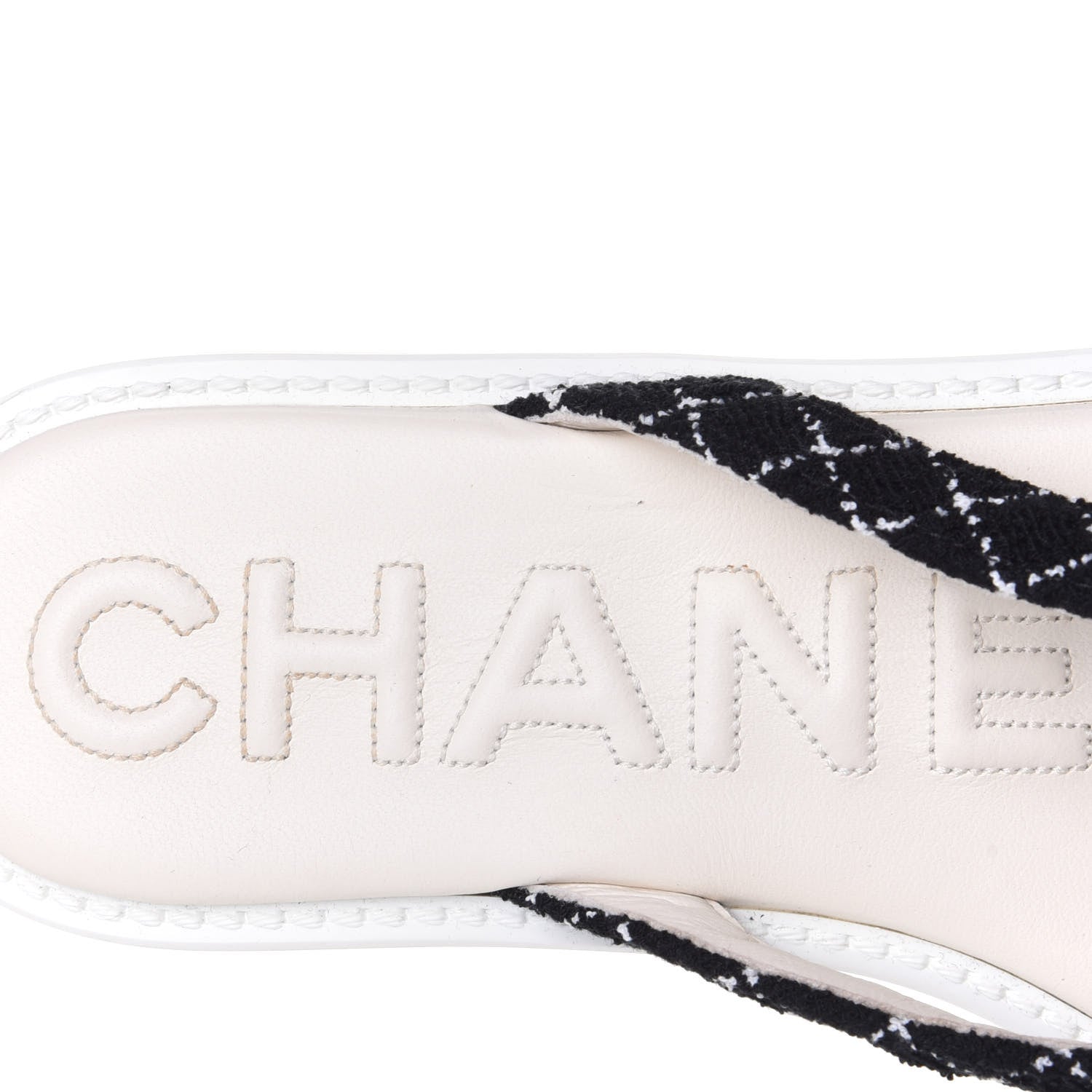 Chanel Tweed Quilted Camellia Thong Sandals 39 Black White 9 of 11