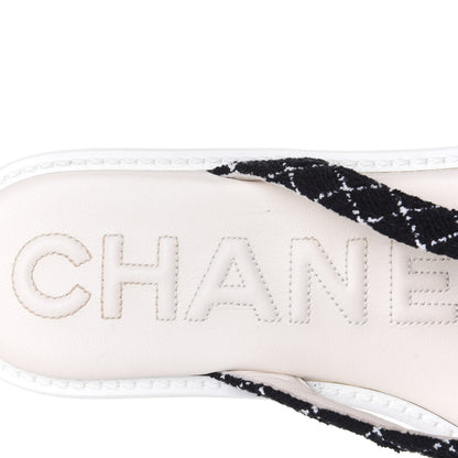 Chanel Tweed Quilted Camellia Thong Sandals 39 Black White 9 of 11