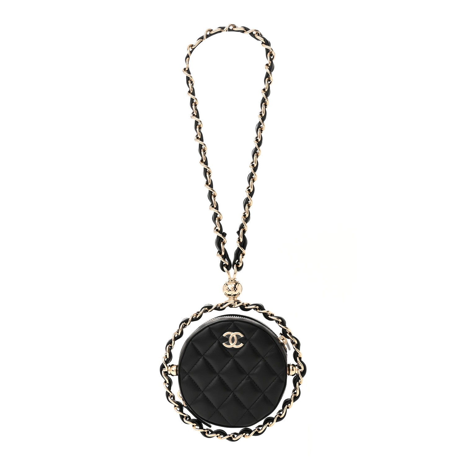 Chanel Lambskin Quilted Chain Round Mini Clutch Black 1 of 11