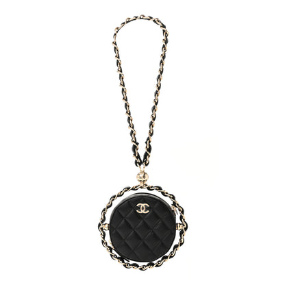 Chanel Lambskin Quilted Chain Round Mini Clutch Black 1 of 11
