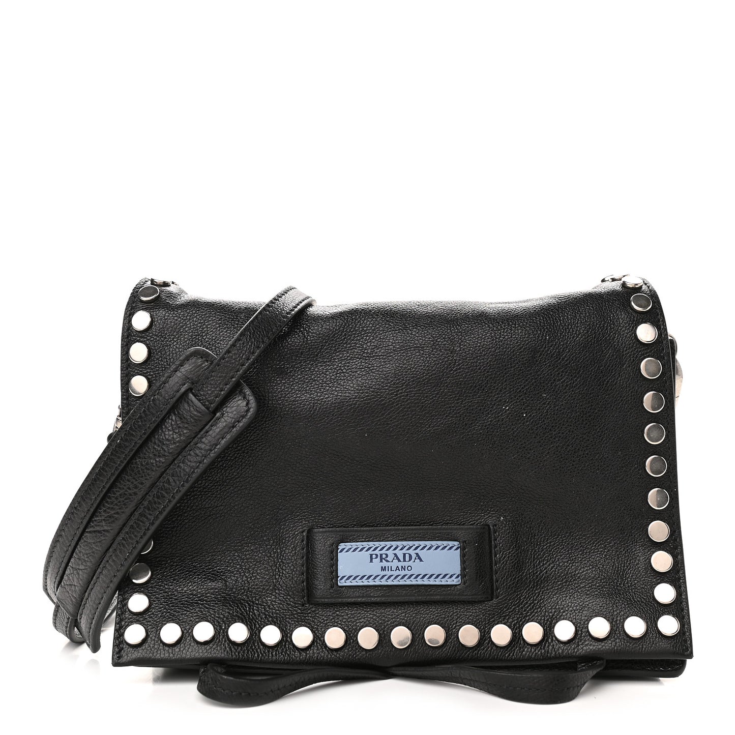 Glace Calfskin Studded Etiquette Flap Black