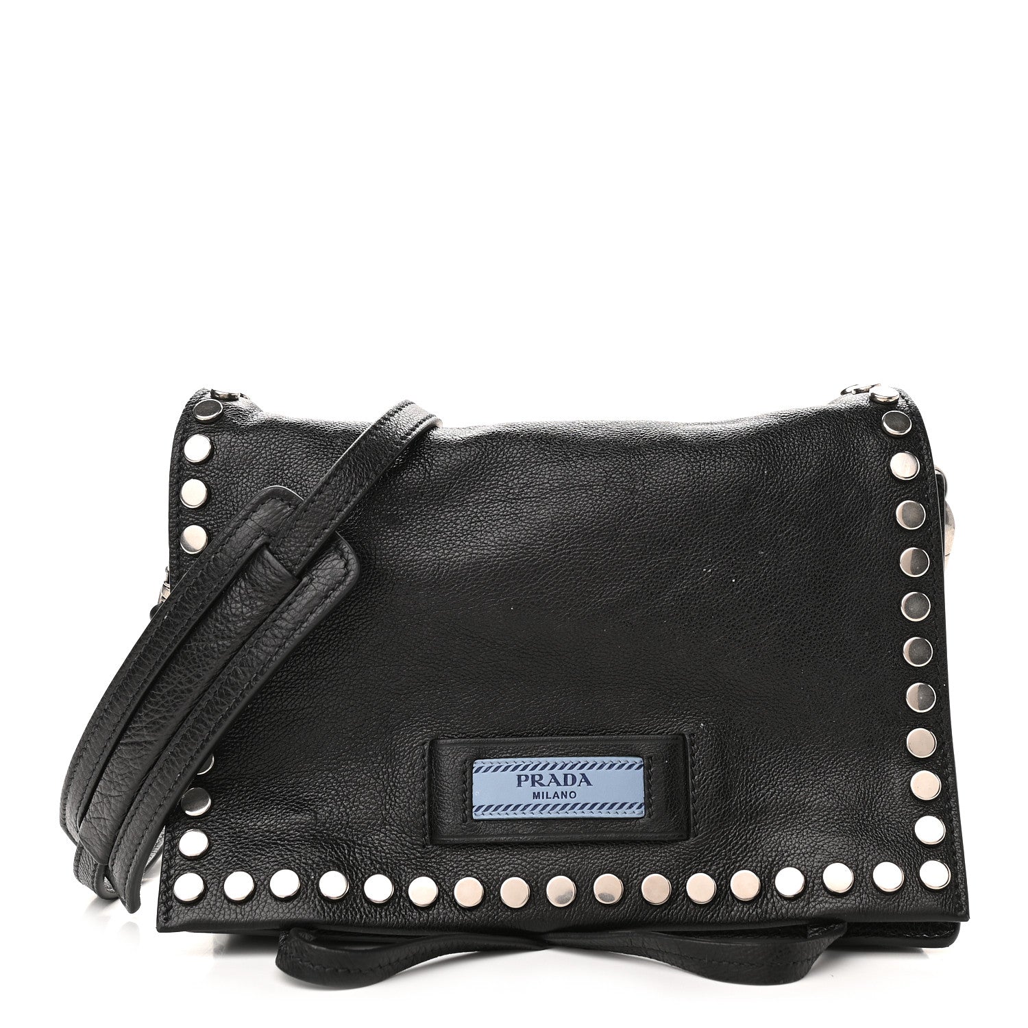 Prada Glace Calfskin Studded Etiquette Flap Black 1 of 9