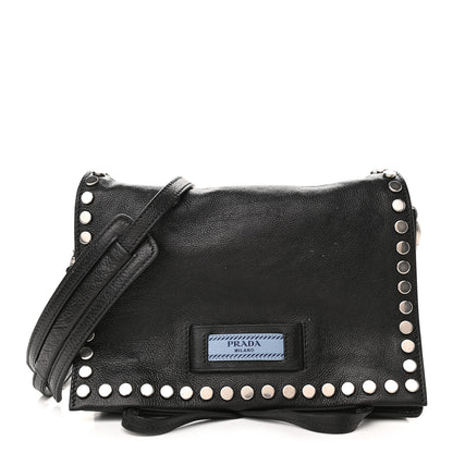 Prada Glace Calfskin Studded Etiquette Flap Black 1 of 9