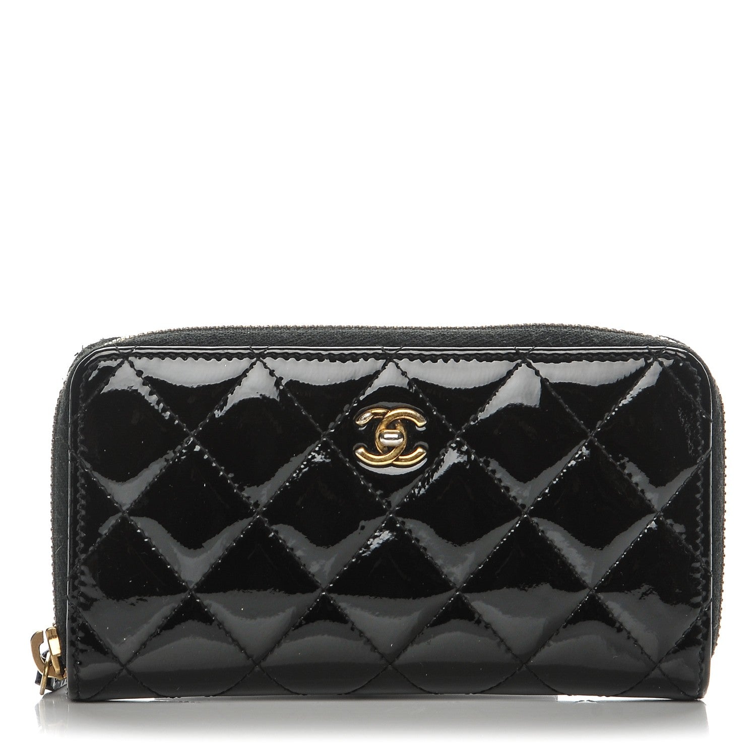 Chanel Patent Quilted Small Zip Around Wallet Black 1 of 9