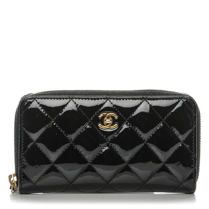 Chanel Patent Quilted Small Zip Around Wallet Black 1 of 9