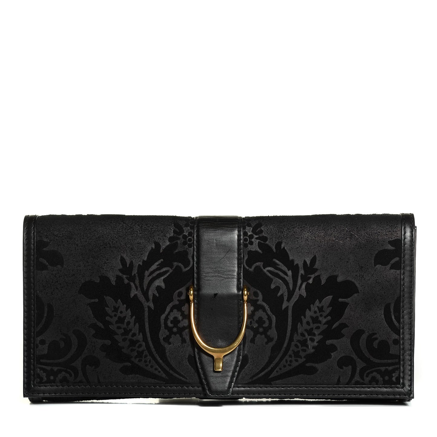 Leather Brocade Soft Stirrup Clutch Black