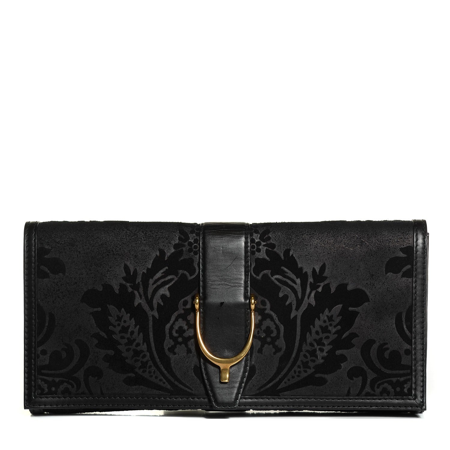 Gucci Leather Brocade Soft Stirrup Clutch Black 1 of 7