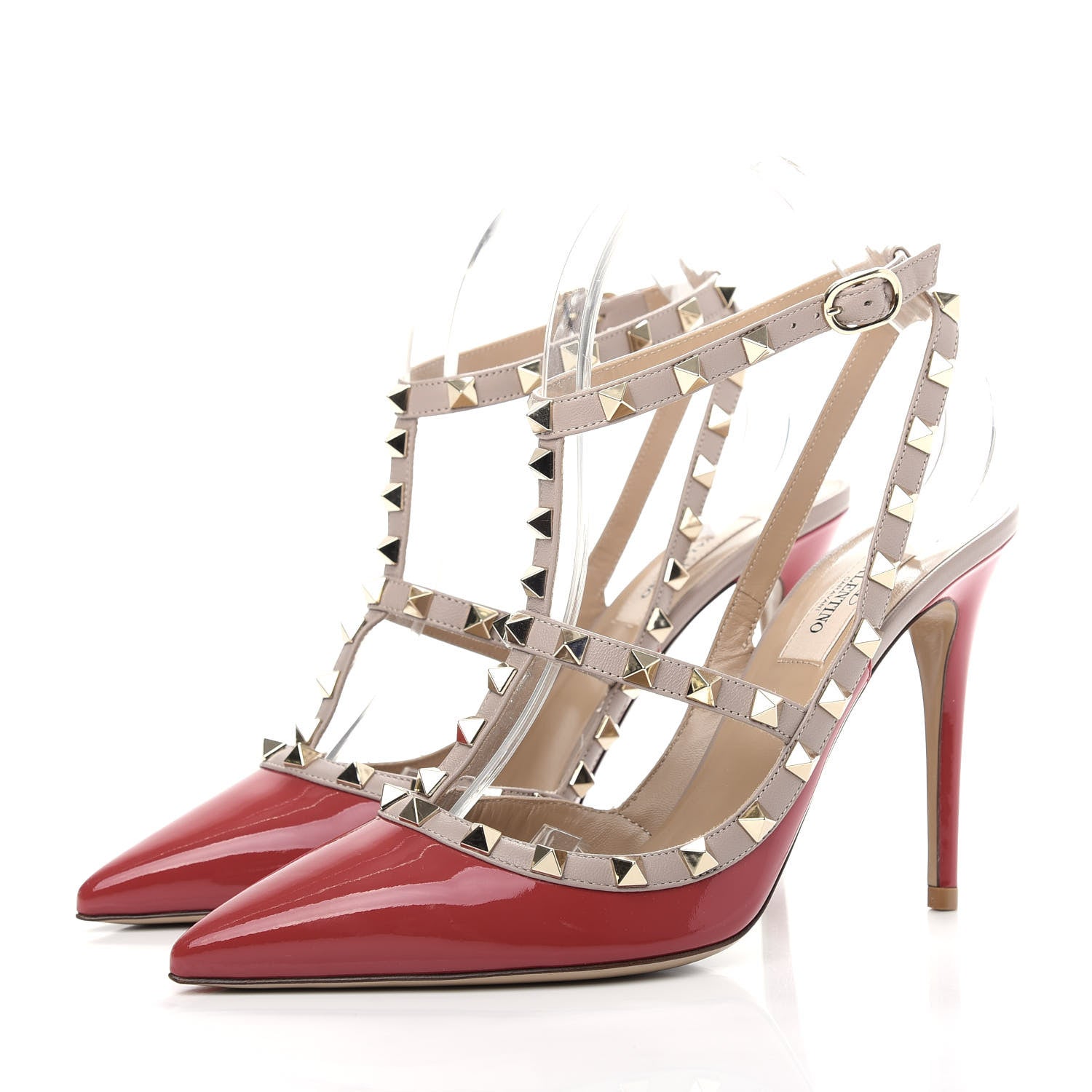 Valentino Garavani Patent Nappa Rockstud Ankle Strap 100mm Pumps 39.5 Rosso Valentino Poudre 3 of 10