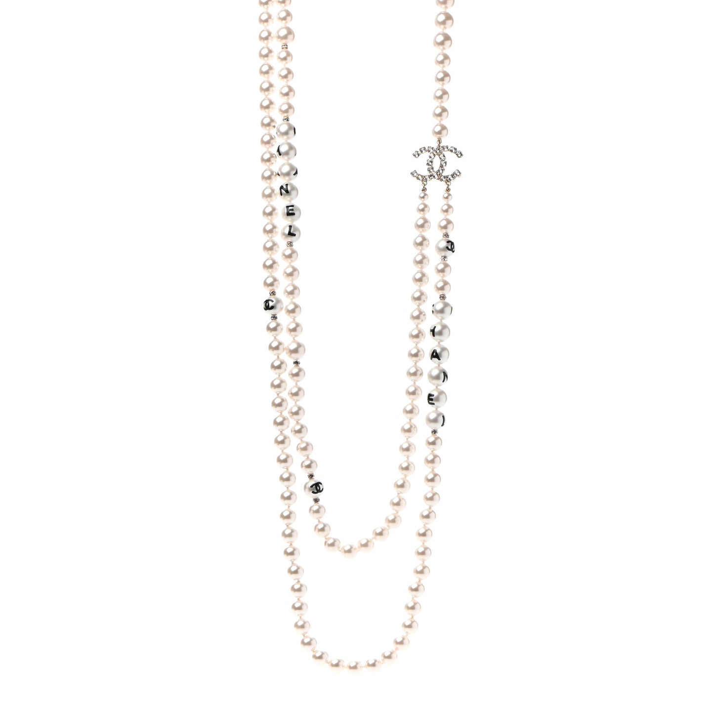 Crystal Pearl CC Long Multi Strand Necklace Gold