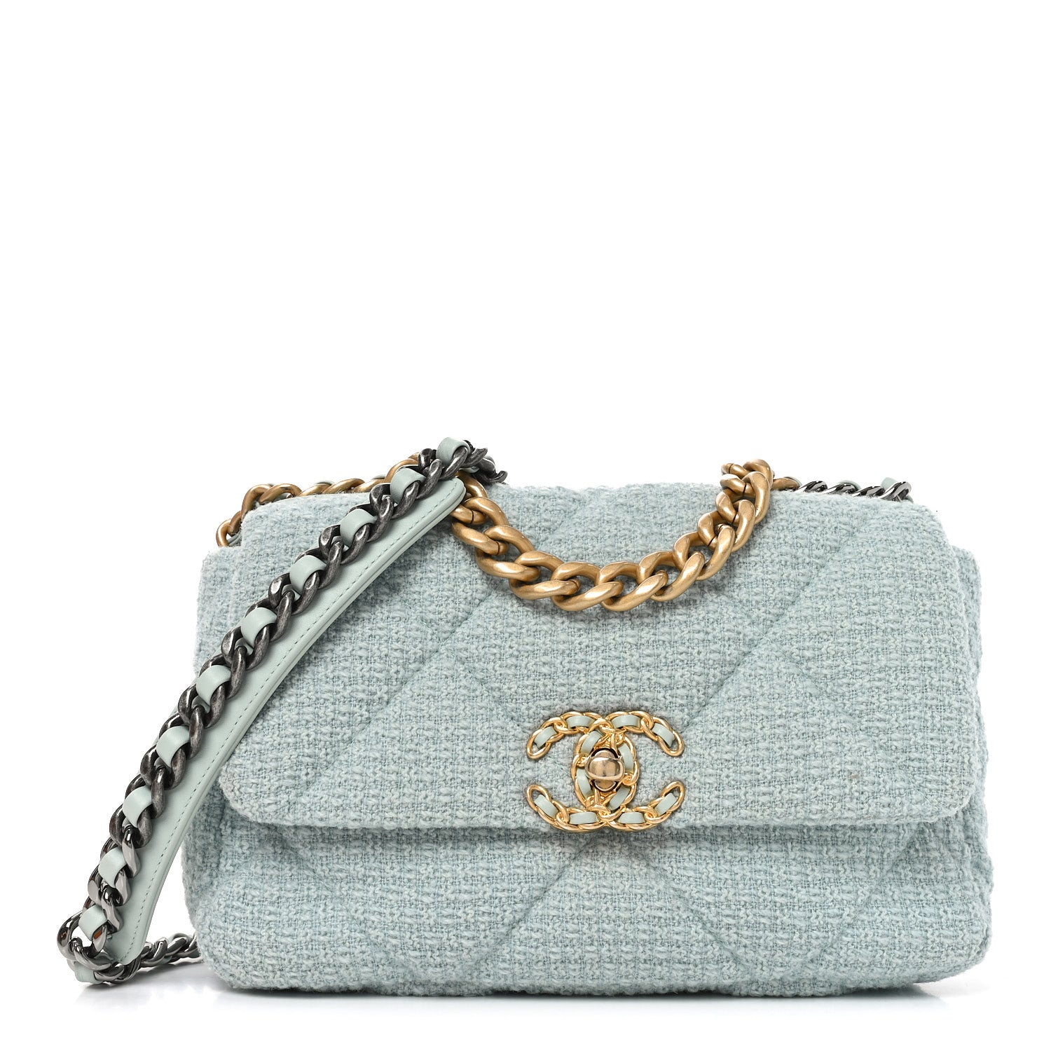 Chanel Tweed Quilted Medium Chanel 19 Flap Blue Multicolor 1 of 11