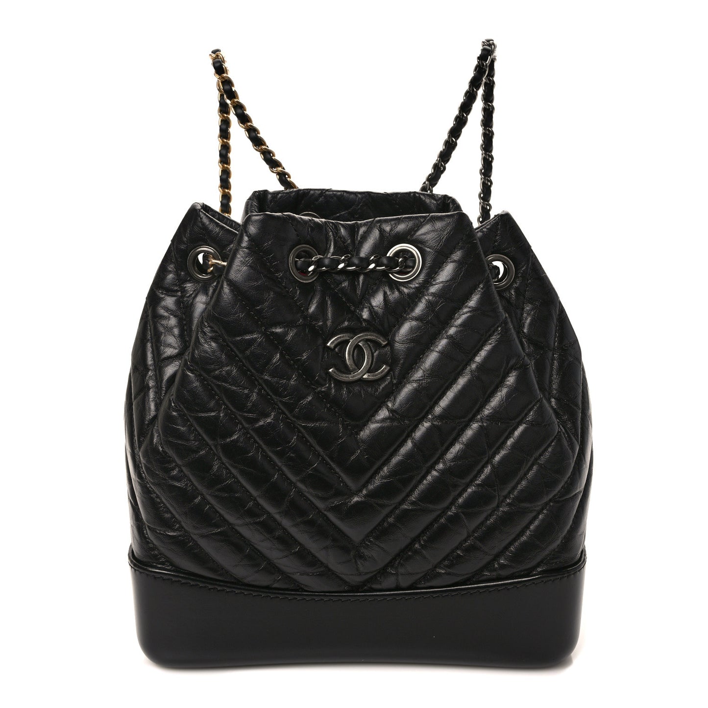 Aged Calfskin Chevron Quilted Small Gabrielle Backpack Black