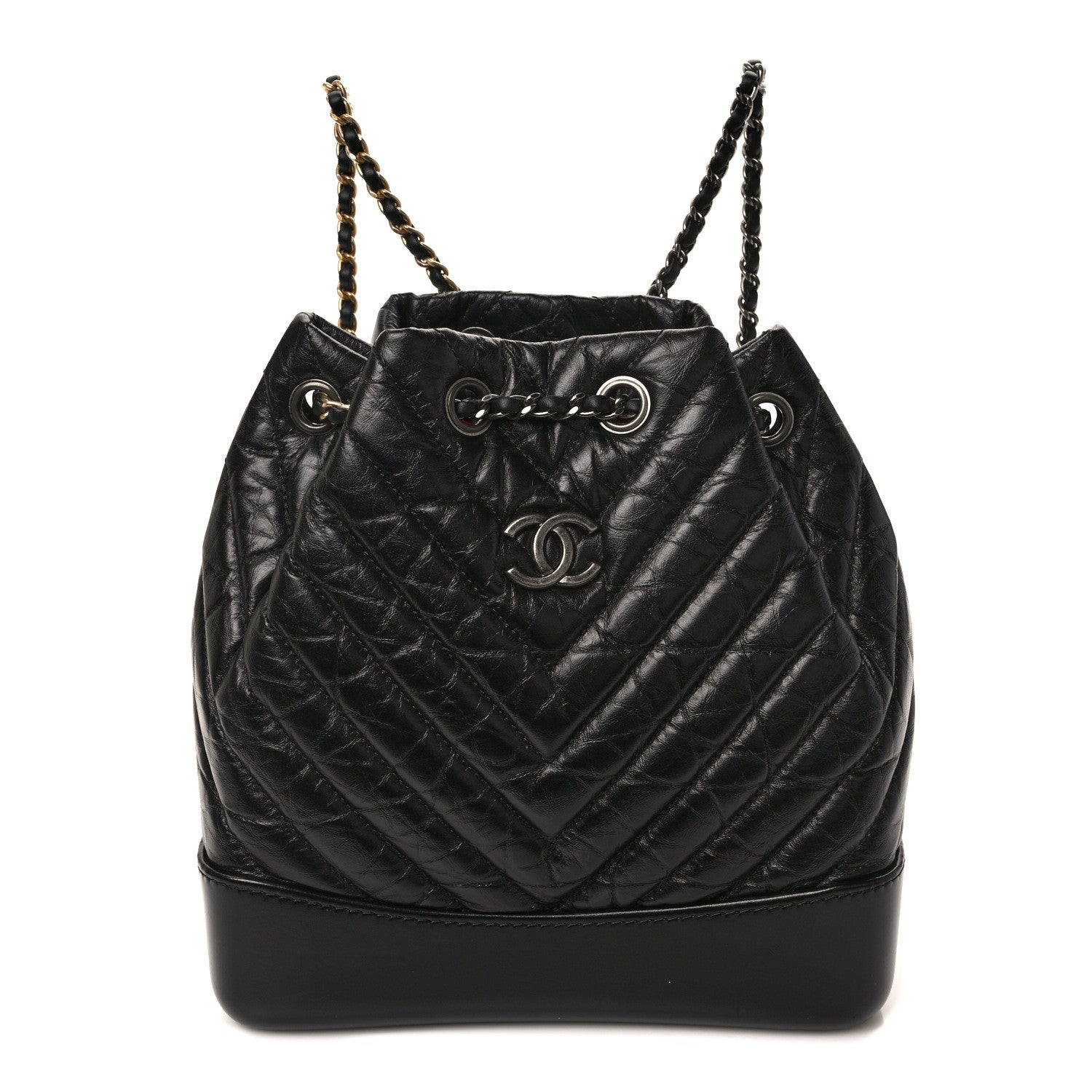 Chanel Aged Calfskin Chevron Quilted Small Gabrielle Backpack Black 1 of 12