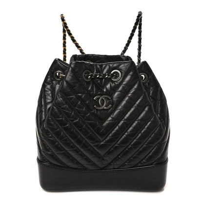 Chanel Aged Calfskin Chevron Quilted Small Gabrielle Backpack Black 1 of 12