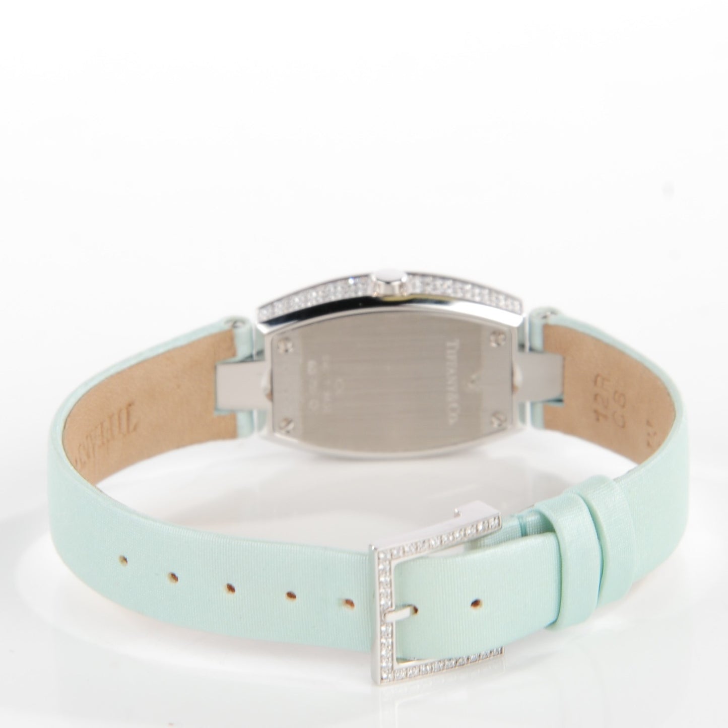 18K White Gold Satin Diamond Bezel 20mm Cocktail Quartz Watch Aqua