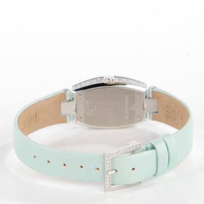 Tiffany 18K White Gold Satin Diamond Bezel 20mm Cocktail Quartz Watch Aqua 4 of 9