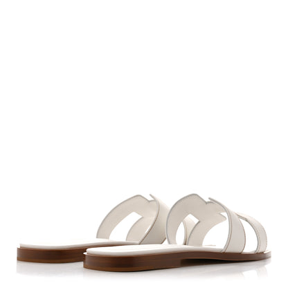 Hermes Box Calfskin Oran Sandals 38 White 5 of 10