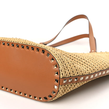 Valentino Garavani Synthetic Raffia Calfskin Rockstud Garden Tote Bag Natural Almond 9 of 9