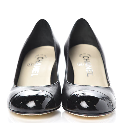 Chanel Lambskin Patent Cap Toe Wedges 35.5 Black 2 of 8