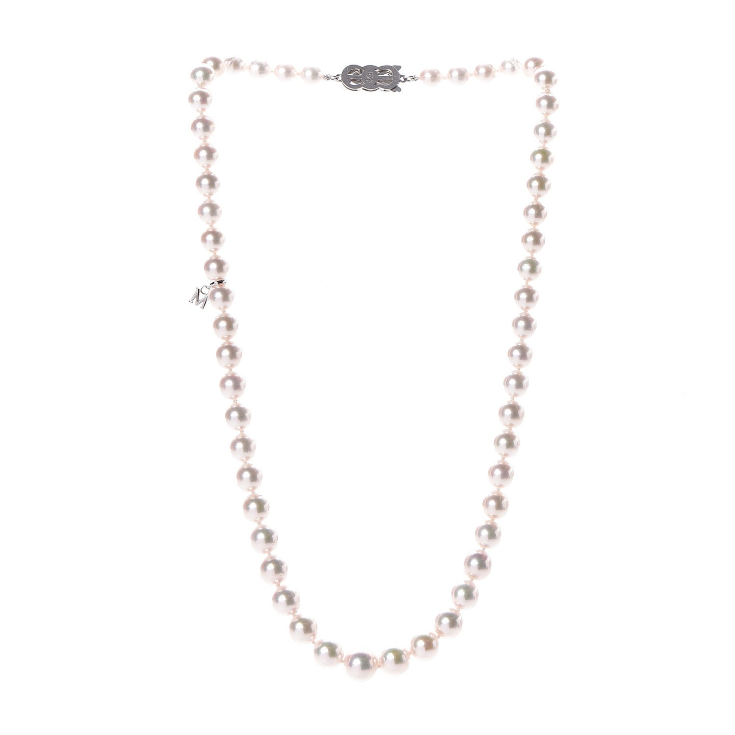 18K White Gold Akoya Pearl 7.5-9.5mm "M" Strand Graduated Necklace 18