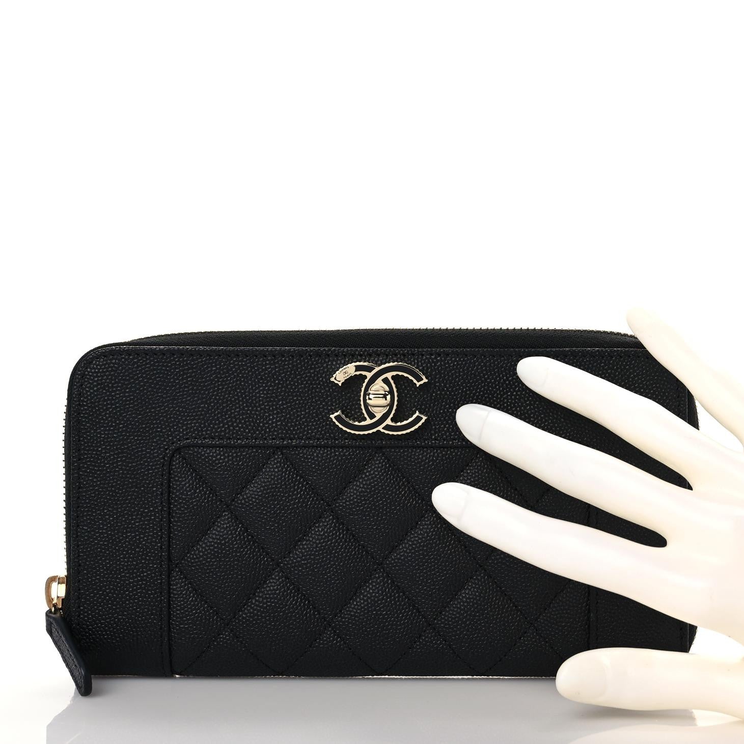 Chanel Caviar Quilted Mademoiselle Zip Around Wallet Black 2 of 7