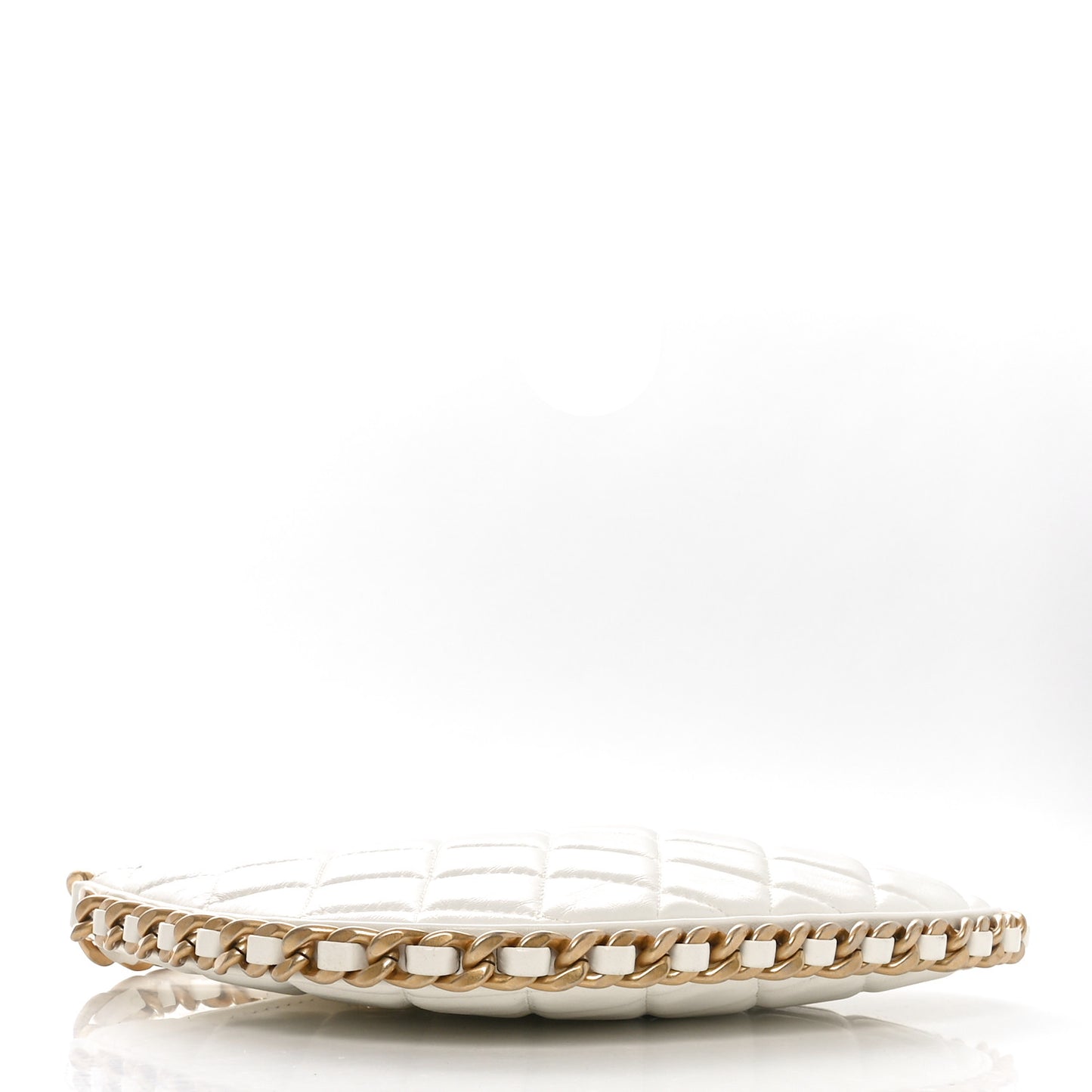 Shiny Crumpled Lambskin Quilted Chain Around Hobo White