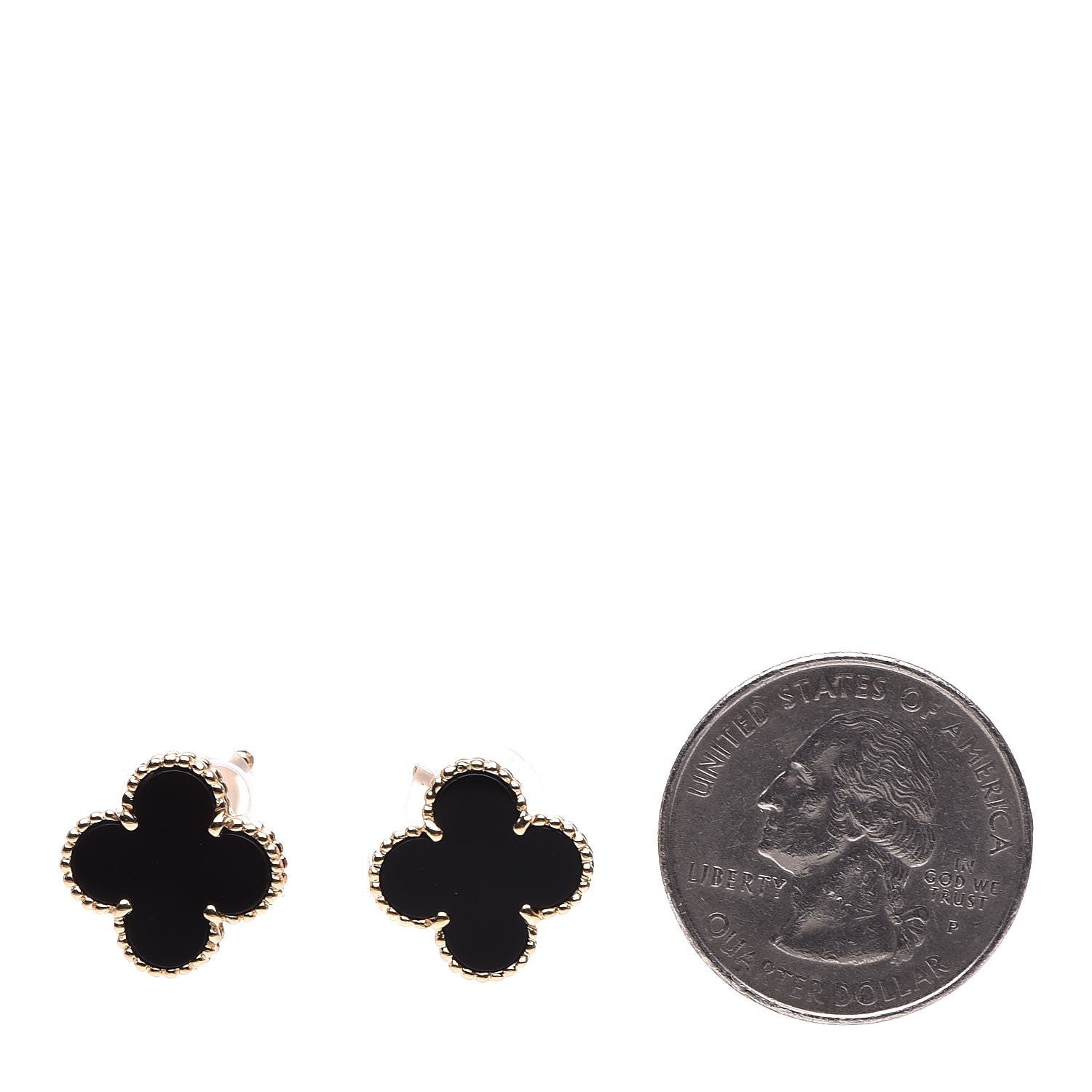 Van Cleef & Arpels 18K Yellow Gold Black Onyx Vintage Alhambra Earrings 2 of 4