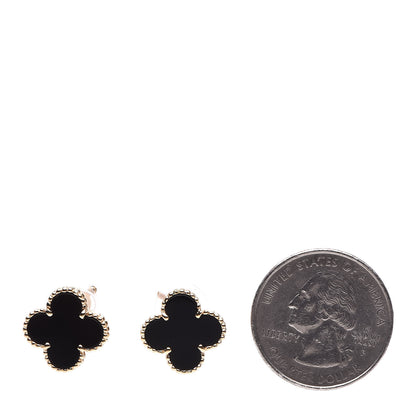 Van Cleef & Arpels 18K Yellow Gold Black Onyx Vintage Alhambra Earrings 2 of 4