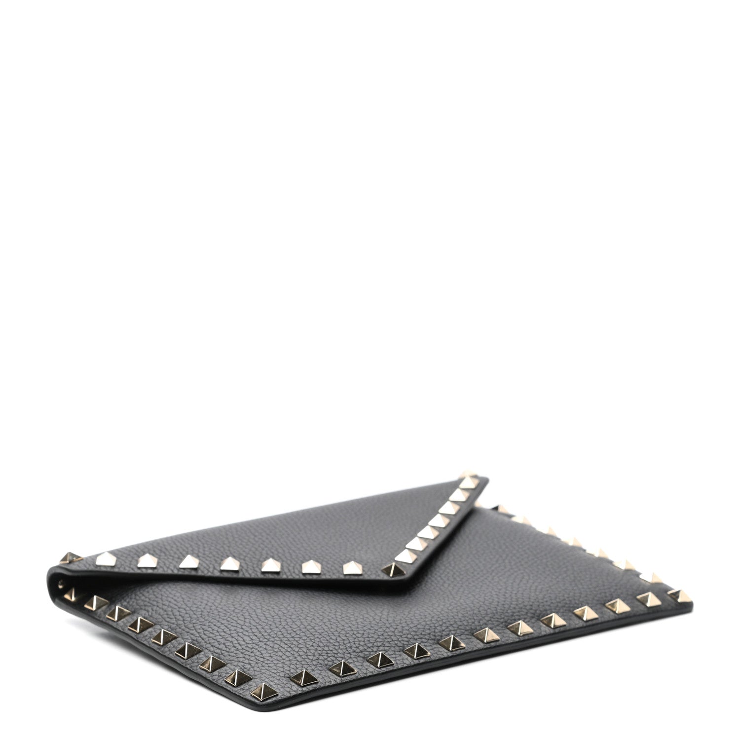 Valentino Garavani Pebbled Calfskin Medium Rockstud Envelope Flat Wristlet Pouch Black 4 of 7
